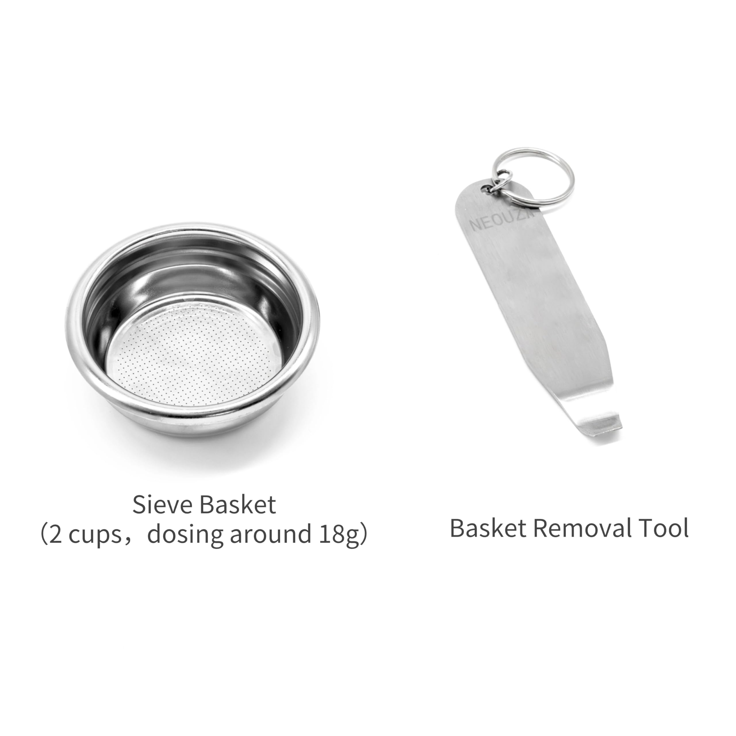 NEOUZA Portafiltro espresso de 58 mm compatible con cafetera E61, cesta no presurizada, boquilla única, herramienta de extracción de cestas
