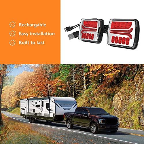 Feelon 2Pcs Magnetic Wireless Led Trailer Towing Light Kit, Rechargeable Universal Rear Light, Board Tail Brake Stop Indicator License Plate Lamp For Trucks, Trailers, Rvs, Suvs, Black #TOP5
