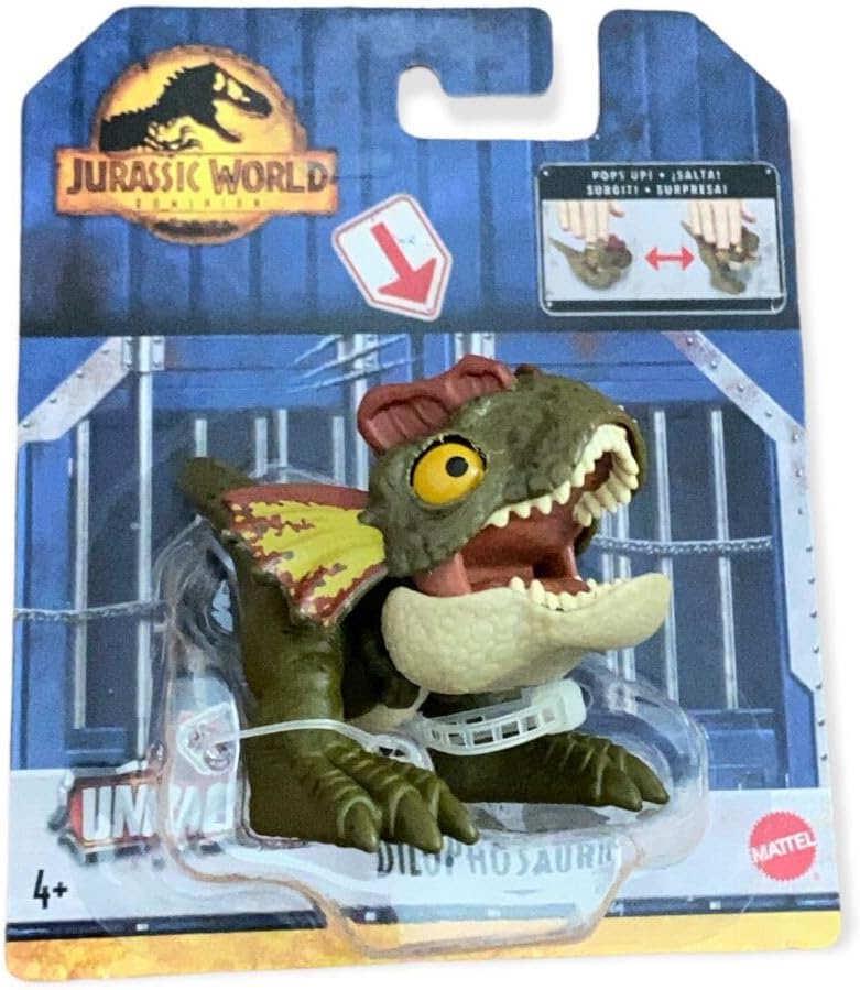 Jurassic World Dominion Uncaged Wild Pop Ups Dinosaur Toys, Collectible Figures, Manually Activated (Atrociraptor)