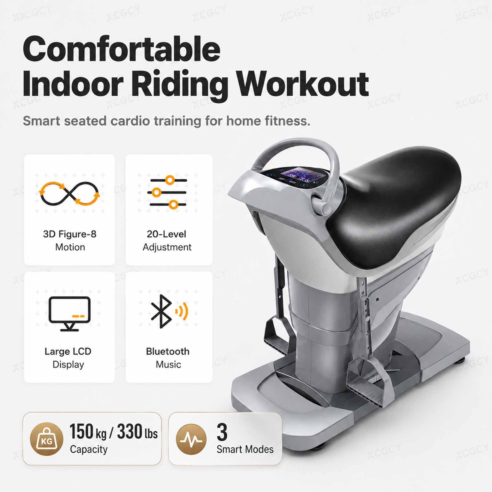 Elektryczny symulator jazdy konnej, przyrząd treningowy z wyłącznikiem bezpieczeństwa, ruch 3D-8, 20 prędkości, wyświetlacz LCD, 150 kg, trening cardio w domu