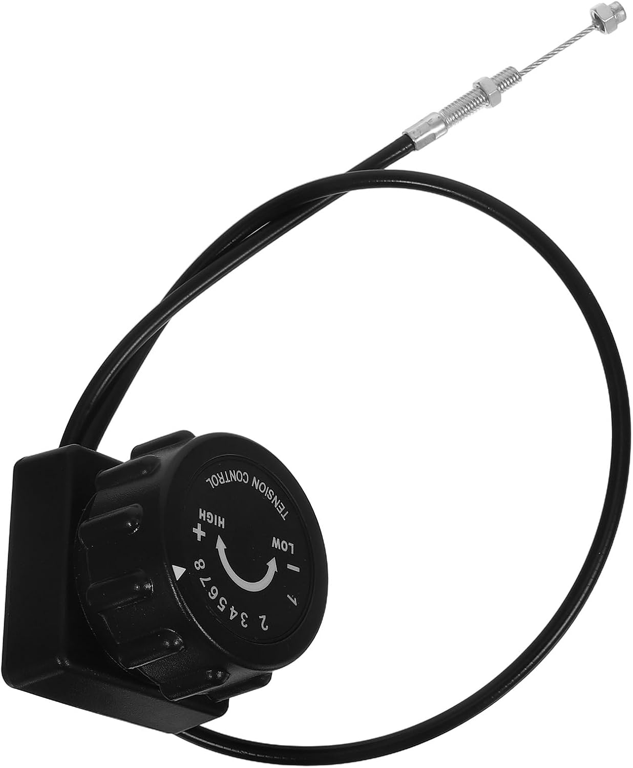 Close-up of the tension control knob dial with arrow indicating increase