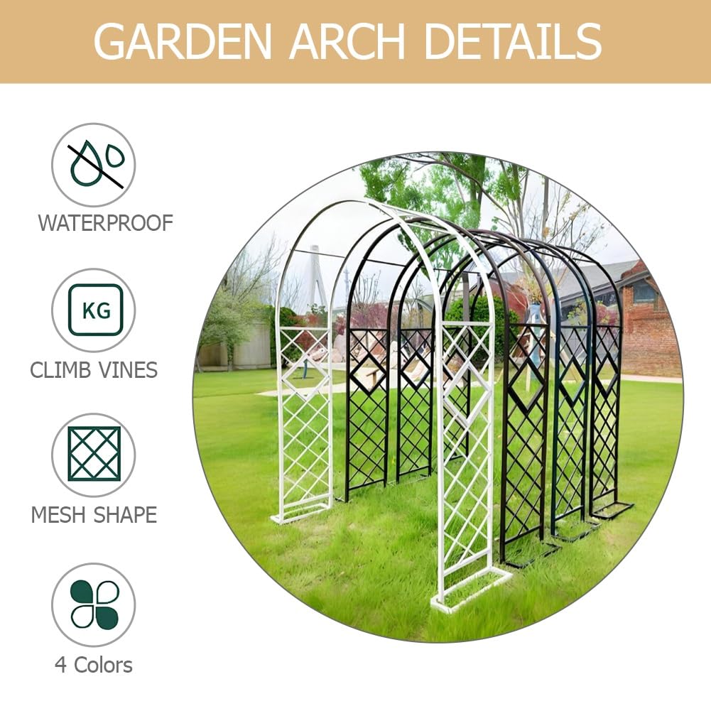 Traliccio ad arco da giardino per piante rampicanti, pergola in acciaio zincato resistente, con griglia diamantata, perfetta per matrimoni all'aperto, patio, decorazione in bronzo (554,7 x 100,1 cm)