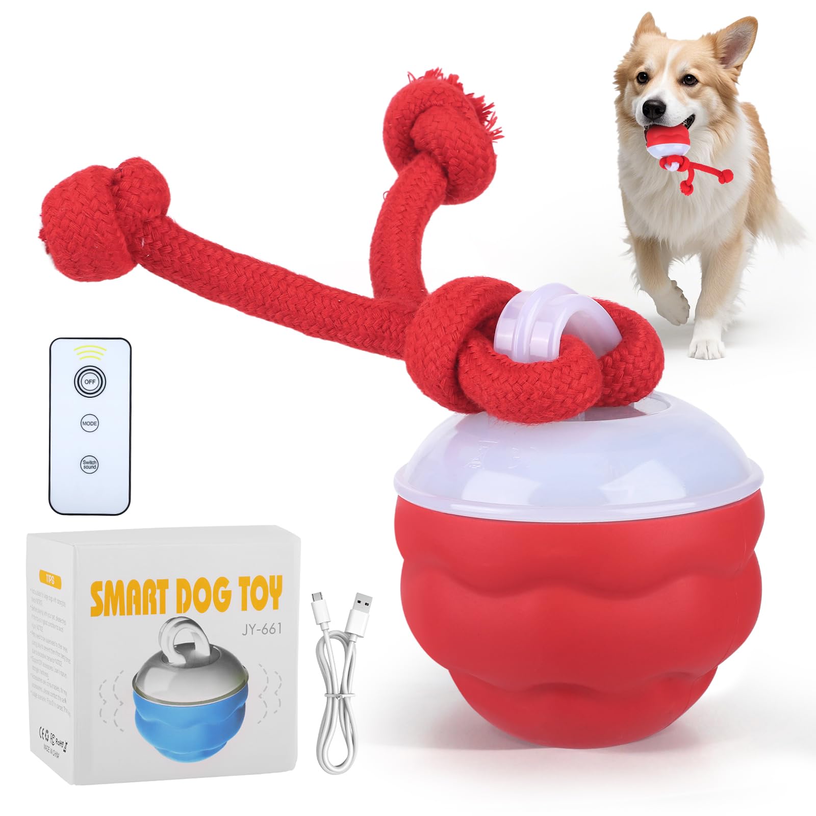Interactive Dog Ball Toys, USB Rechargeable Automatic Jumping Moving Dog Ball Toy, Touch Activated, 3 Modes