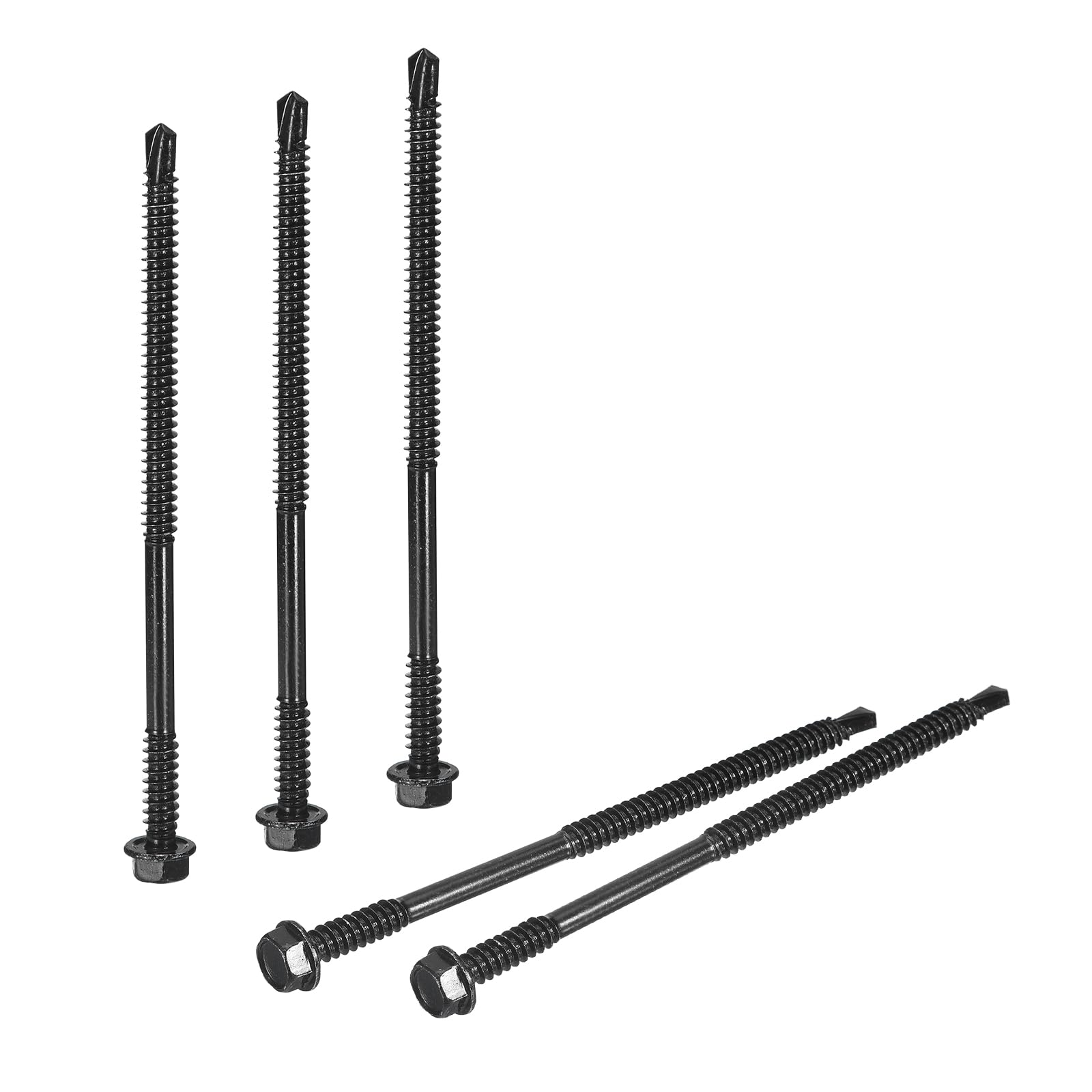 uxcell 50 tornillos autoperforantes #14 x 5, tornillos autorroscantes de acero inoxidable 410 para metal, acabado de oxidación negro, tornillos de chapa de cabeza hexagonal