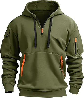 Fall Winter Quarter Zip Hoodie Men Pullover Tactical Sweatshirt Vintage Long Sleeve Casual Hoodies with Pockets
