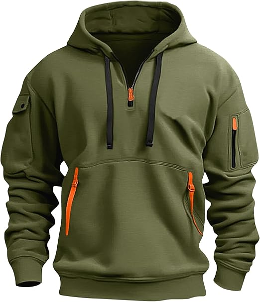 Fall Winter Quarter Zip Hoodie Men Pullover Tactical Sweatshirt Vintage Long Sleeve Casual Hoodies with Pockets
