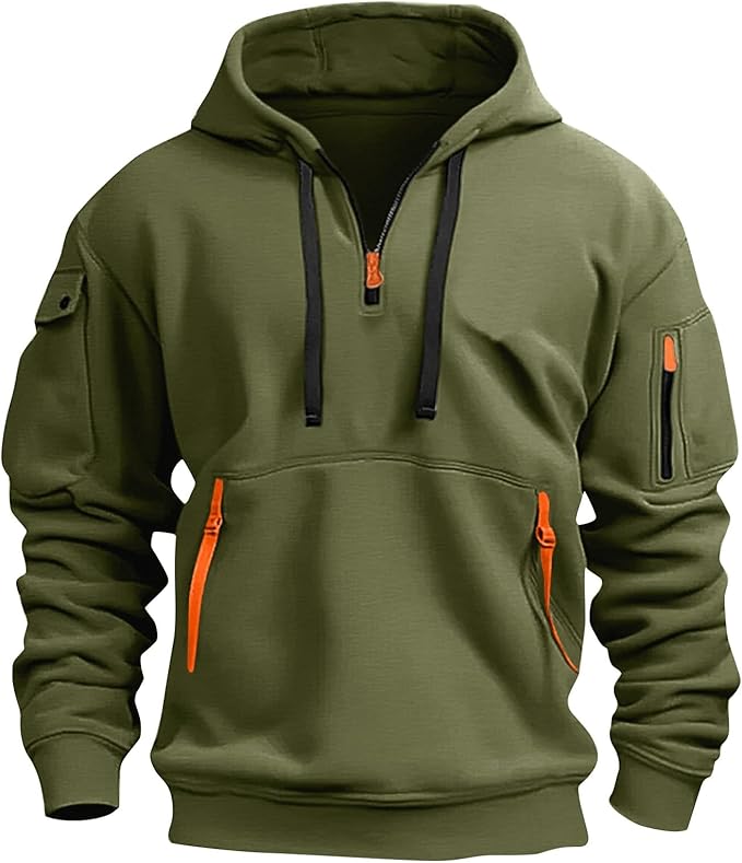 Fall Winter Quarter Zip Hoodie Men Pullover Tactical Sweatshirt Vintage Long Sleeve Casual Hoodies with Pockets