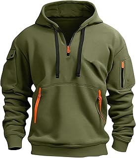 Mens Quarter Zip Pullover Tactical Hoodies Vintage Long Sleeve Casual Fashion Hoodie Fall Winter Sweaters