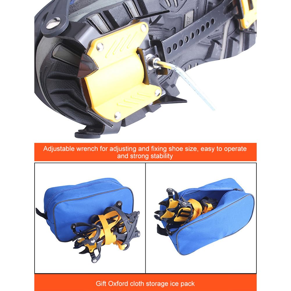 Crampons à Glace, Crampons de Traction, 1 Paire de Crampons d'alpinisme en Acier Inoxydable, 10 Dents, Crampons antidérapants avec Sac de Transport réglable pour randonnée, Escalade