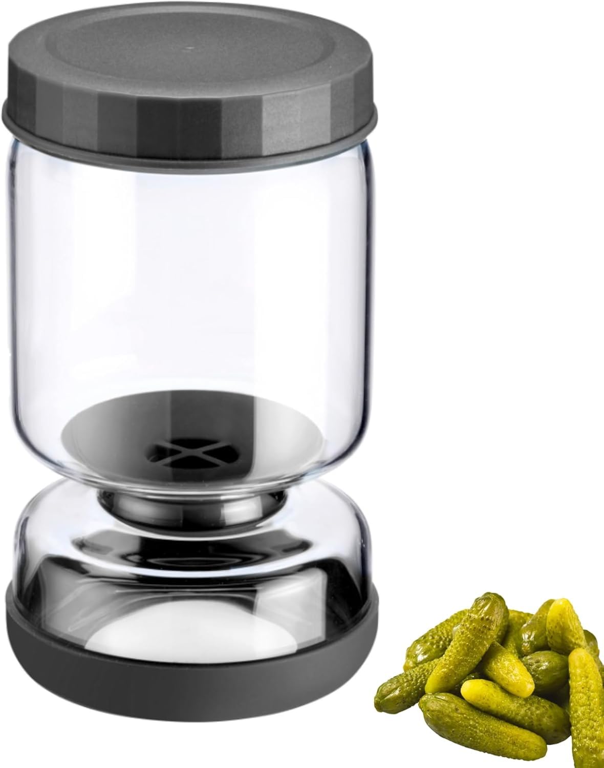 Westmark Szklanka do Ociekania 1 Sztuka, Wielofunkcyjna Szklanka do Kimchi i Ogórków do Odsączania oraz Serwowania, Przezroczysta/Czarna, 900 ml