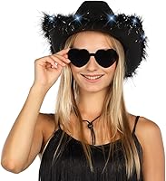 Vista 4 de Funcredible Light Up Cowboy Hat and Glasses – LED Cowgirl Hat with Feathers – Cowgirl Costume Accessories for Women