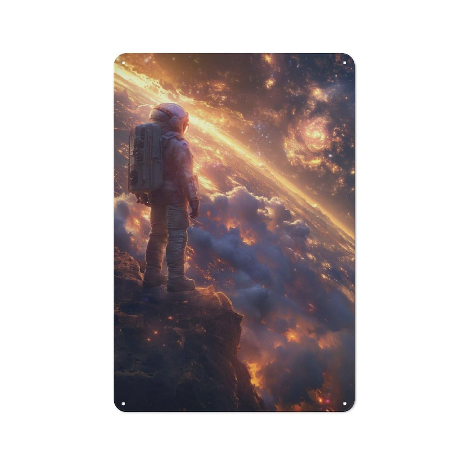 Junmoney Astronaut Cosmic Sunset Metal Wall Plaque With Design 30X20cm, Retro Small Space Decor For Flat, Dorm Room, Lounge Or Cafe