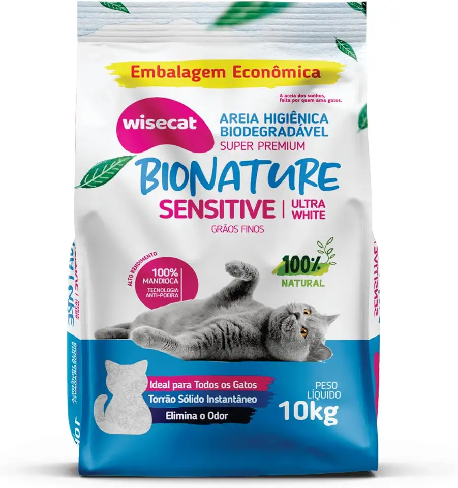 Bionature Sensitive Areia Higiênica para Gatos Biodegradável Wisecat 10kg