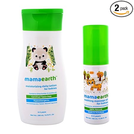 Mamaearth Pack of 2, Soothing Baby Massage -100ml & Mamaearth Daily Moisturizing Lotion for Babies-200ml Age Group (0-5 Yrs)