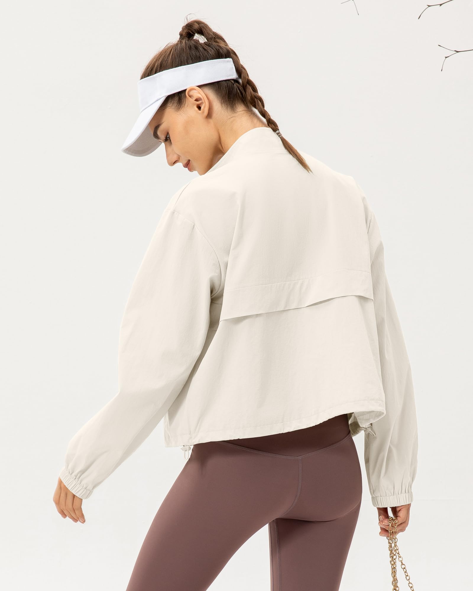 Locachy Women's Lightweight Zip Up Athletic Jacket Stand Collar Windproof Sun Protection Workout Outdoor Jacket Beige S