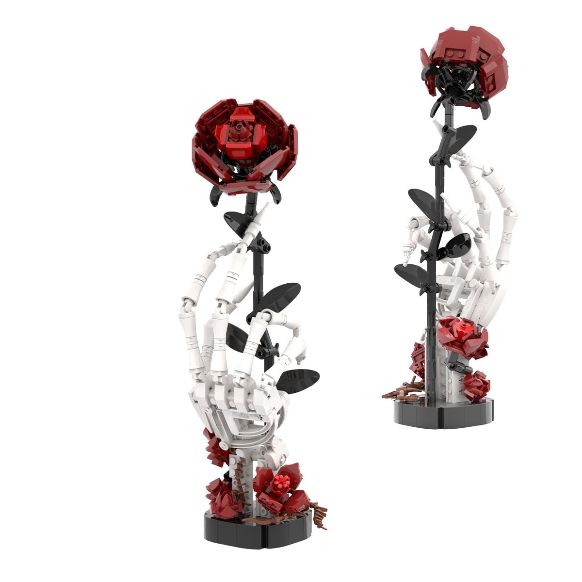 Set di blocchi di costruzione di rose rosse, kit di costruzione bouquet di fiori, bouquet di fiori per adulti, 357 pezzi rose rosse decorative per ufficio o casa