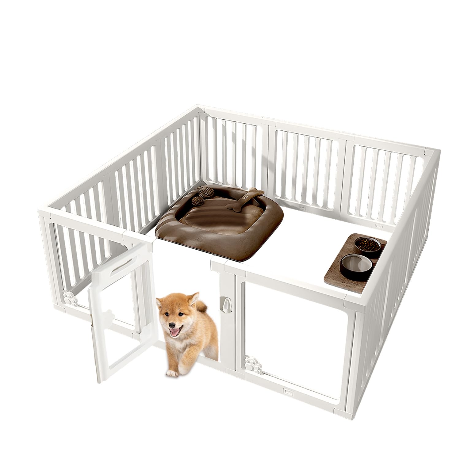 Dog Playpen with Door, Secure Indoor Pet Playpen for Dogs Puppies Cats Rabbits Ferrets - Easy Setup & Clean Plastic Pen with Anchors & Suction Cups for Small Medium Pets (9+3: 59''*59'')