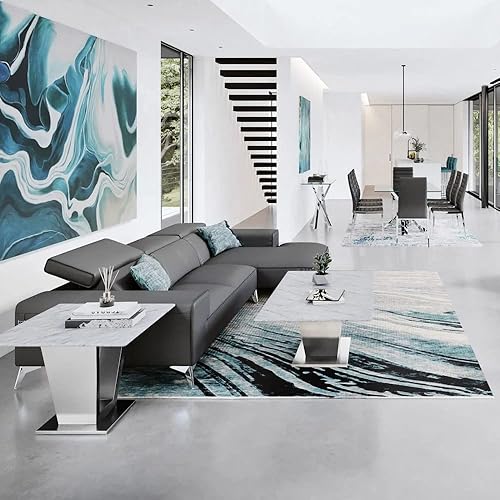 Miniatura 4 de ZURI Muebles Mesa auxiliar moderna de mármol de Carrara con base de acero inoxidable cepillado