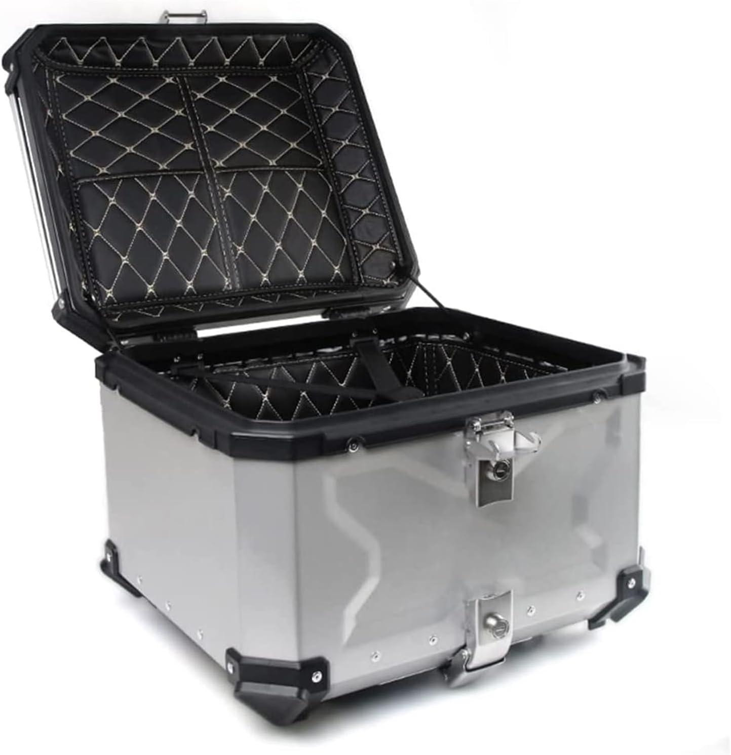 55L Motorcycle Top Case, Aluminum Alloy Universal Motorcycle Tail Box with Backrest ＆ Phone Mount Holder, Dual-key Storage Luggage Trunk (Silver, 55L)