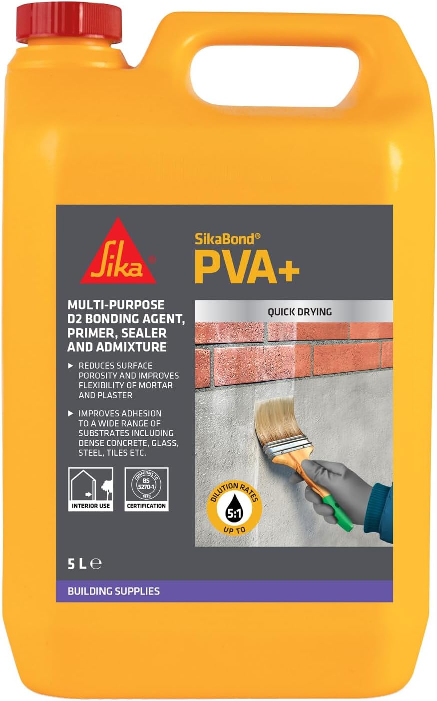 Sika SikaBond PVA+, General Purpose Adhesive, Primer and Sealer – Easy to Use – British Standards Approved – 5 Litre