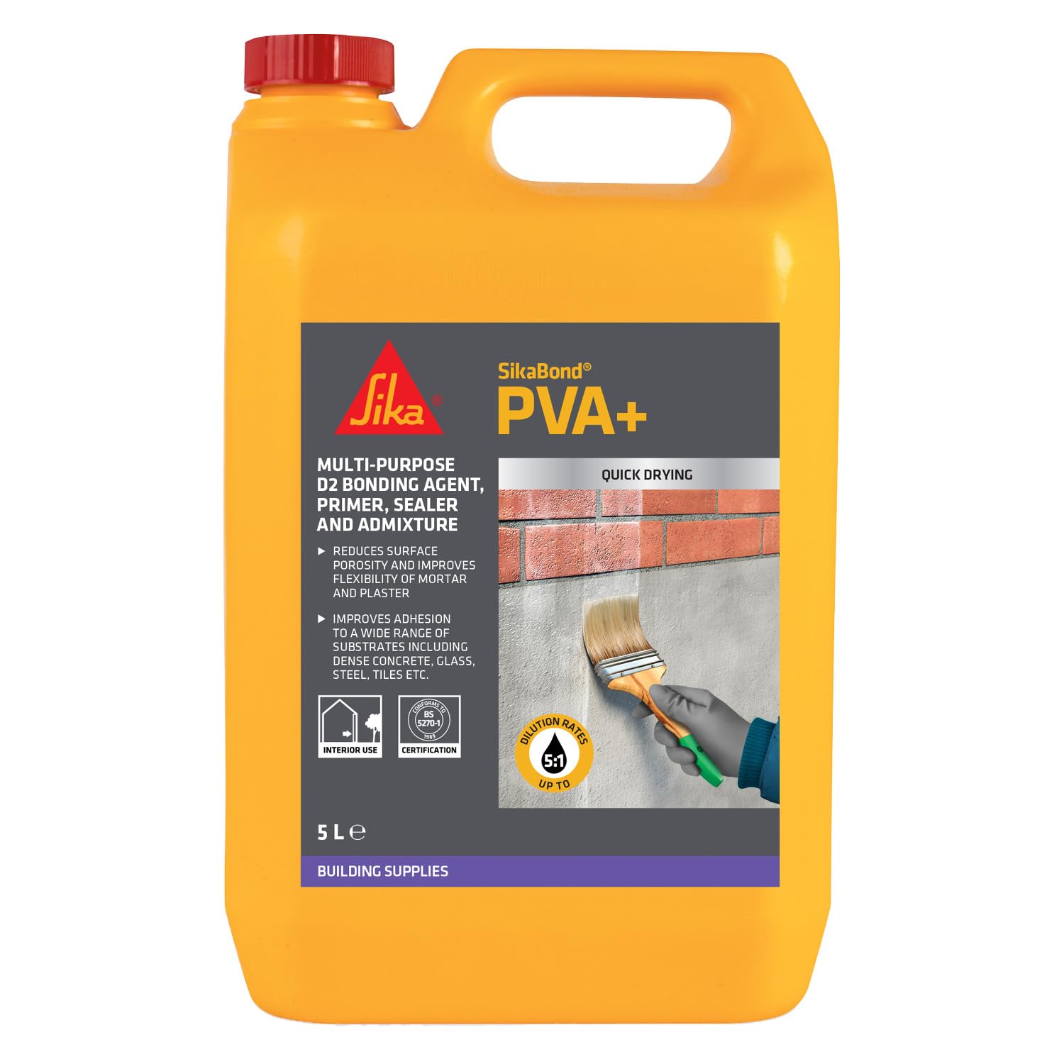 Sika SikaBond PVA+, General Purpose Adhesive, Primer And Sealer – Easy To Use – British Standards Approved – 5 Litre