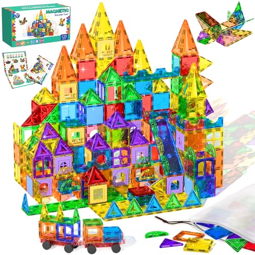 Magneverse Bloques Magnéticos 123 Piezas   Juguete de Construcción Magnético para Niños de 3 4 5 6 7 8 9 Años, Azulejos Magnéticos Educativos Stem, Regalo Creativo para Niñas y Niños
