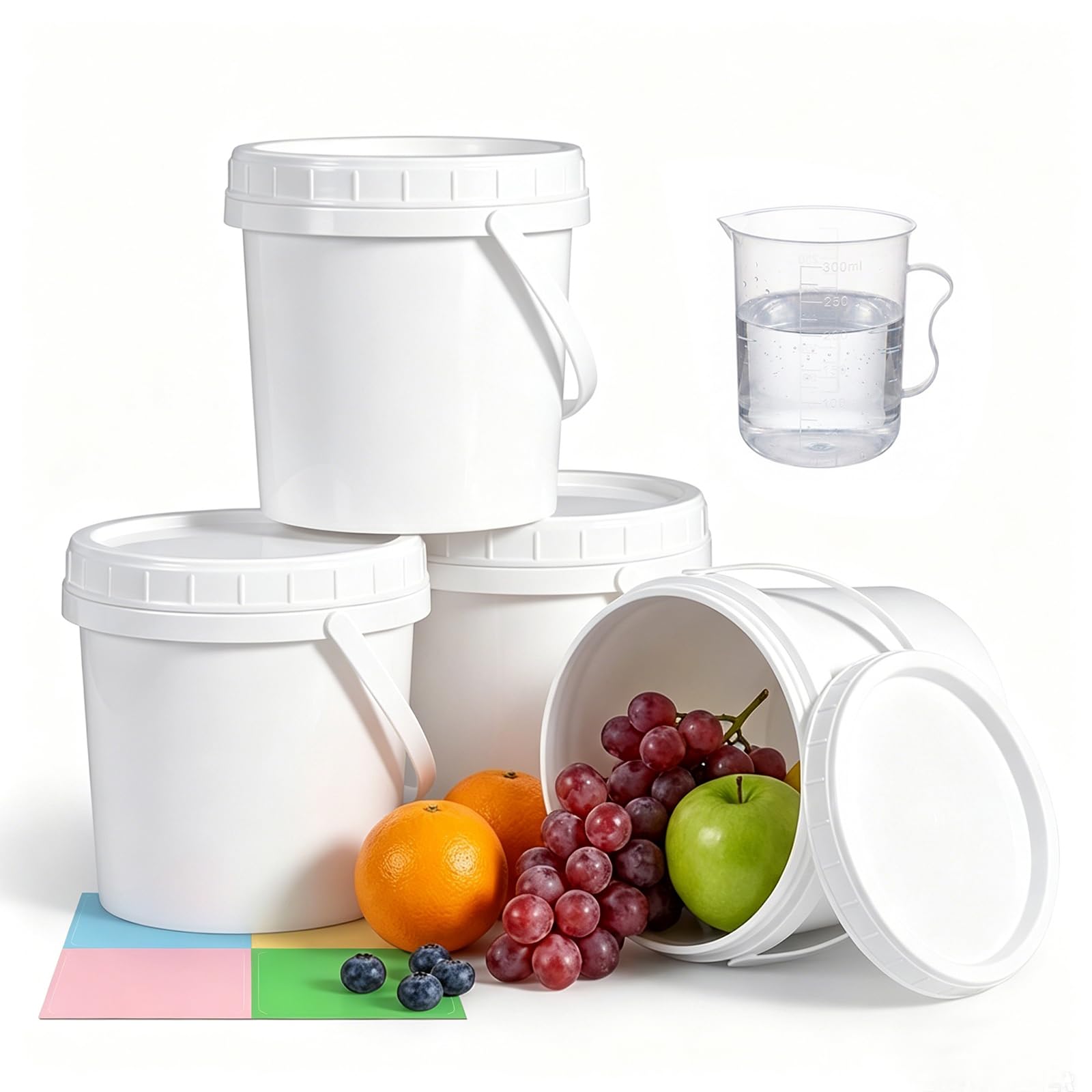 Photo 1 of DEMORA 4 Pack 34oz White Plastic Bucket with Screw Lid & Handles, Food Grade Heavy Duty Storage Container Pail, BPA Free Small for Home Kitchen Multi-Use