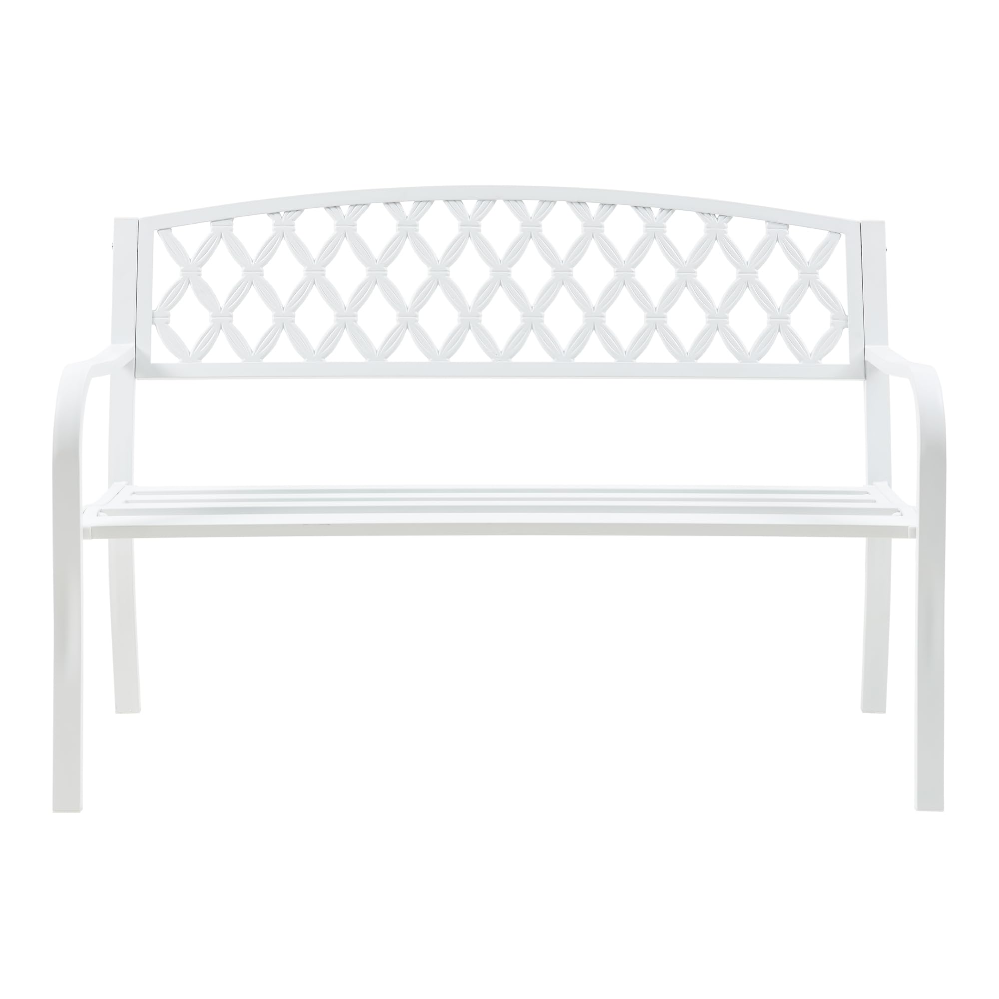 casa.pro Gartenbank Opsasar Weiß für 2-3 Personen Stahl 127 x 54 x 88 cm Gartenmöbel Sitzbank mit Rückenlehne witterungsbeständige Bank für Außenbereich
