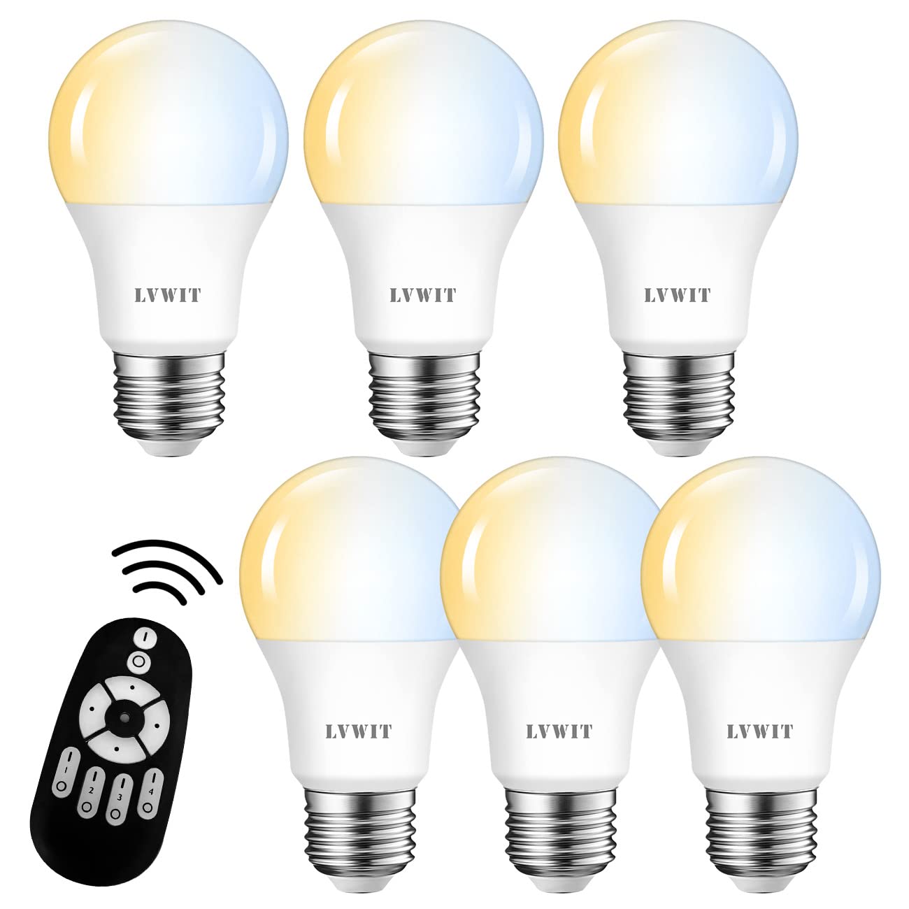 LVWIT LED電球 60W形相当 E26口金 900LM 調光 調色 リモコン付き LEDランプ 消費電力8.3W 遠隔操作 昼光色 昼白色 電球色 常夜灯 広配光タイプ 省エネ 高輝度 6個セット（電池別売） Amazon | LVWIT LED電球 60W形相当 E26口金 900LM 調光 調色 リモコン