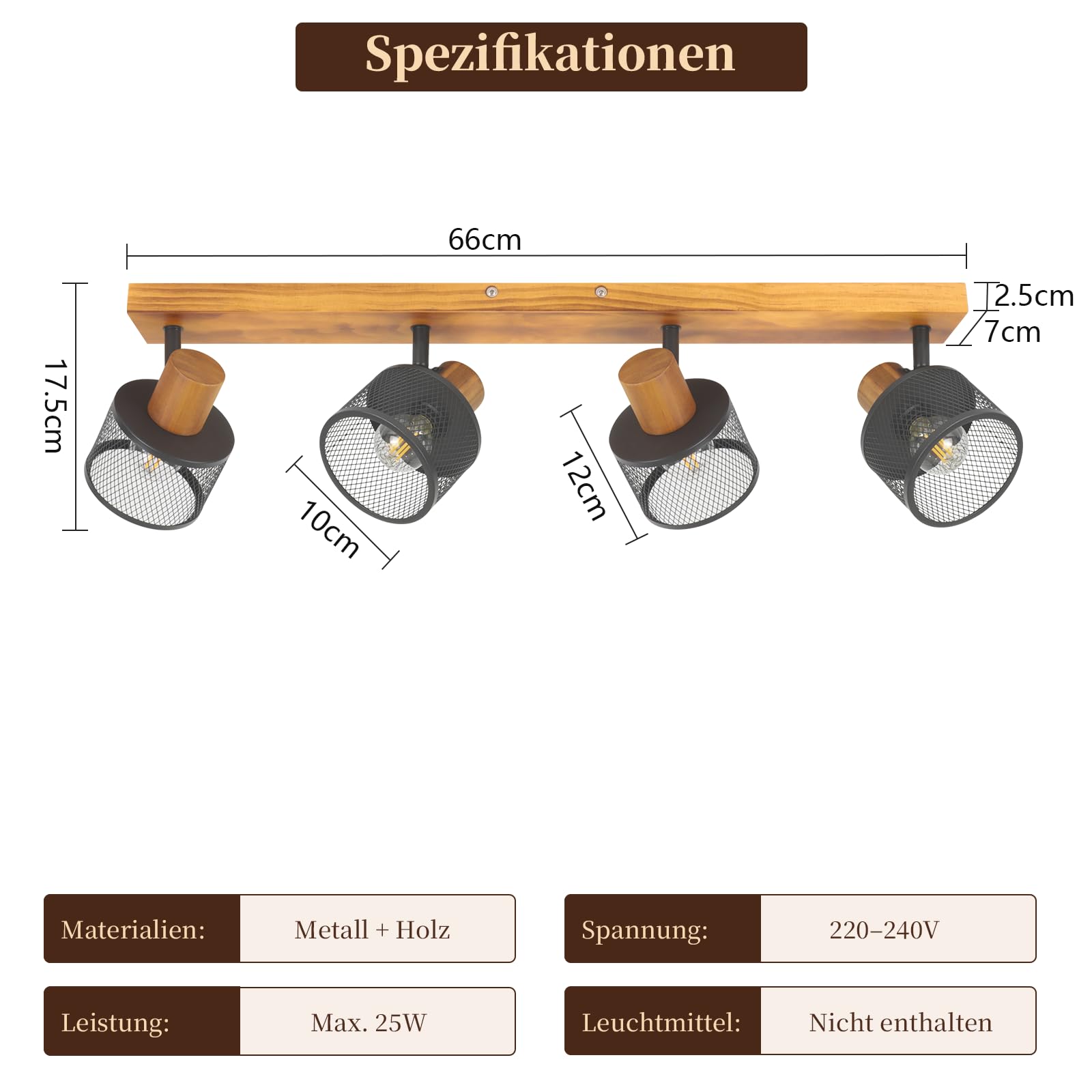 ZMH Deckenstrahler 4 flammig Deckenlampe Vintage Spots Deckenleuchte Küche | E14 Deckenspots in Schwarz Küchenlampe Metall Industrial Spotleuchte für Wohnzimmer Schlafzimmer - Ohne Leuchtmittel