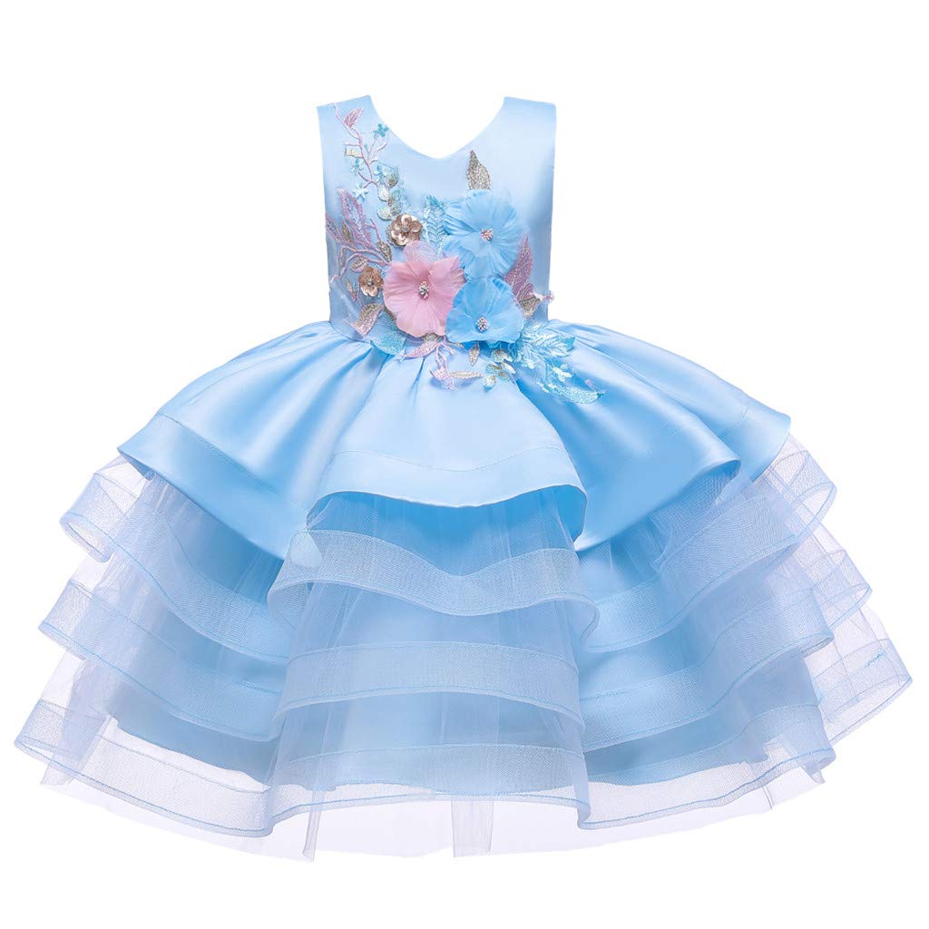 Moonker-Girls DressBaby Toddler Girls Birthday Party Wedding Dress 1-8 Years Old Children Patchwork Flowers Tulle Party Dress