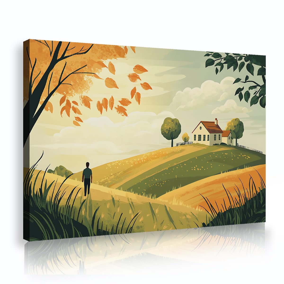 YUNART Arte murale di cottage di campagna autunnale incorniciata campagna rustica vintage stampe su tela per soggiorno camera da letto cucina Decor murali 45x68cm Telaio interno