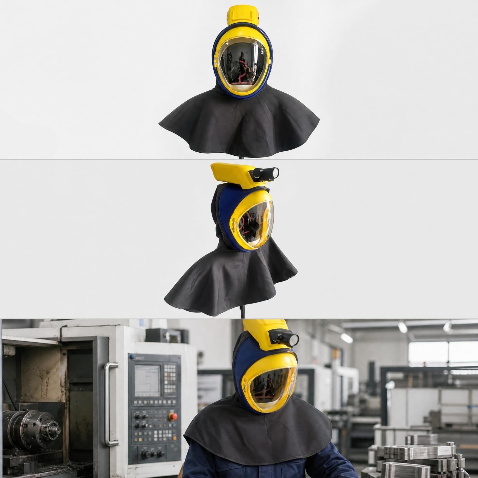harayaa Maschera con Alimentazione D'ossigeno Resistente Maschera a Ventilazione Forzata Leggero Casco con Visiera Trasparente per Lavori Industriali