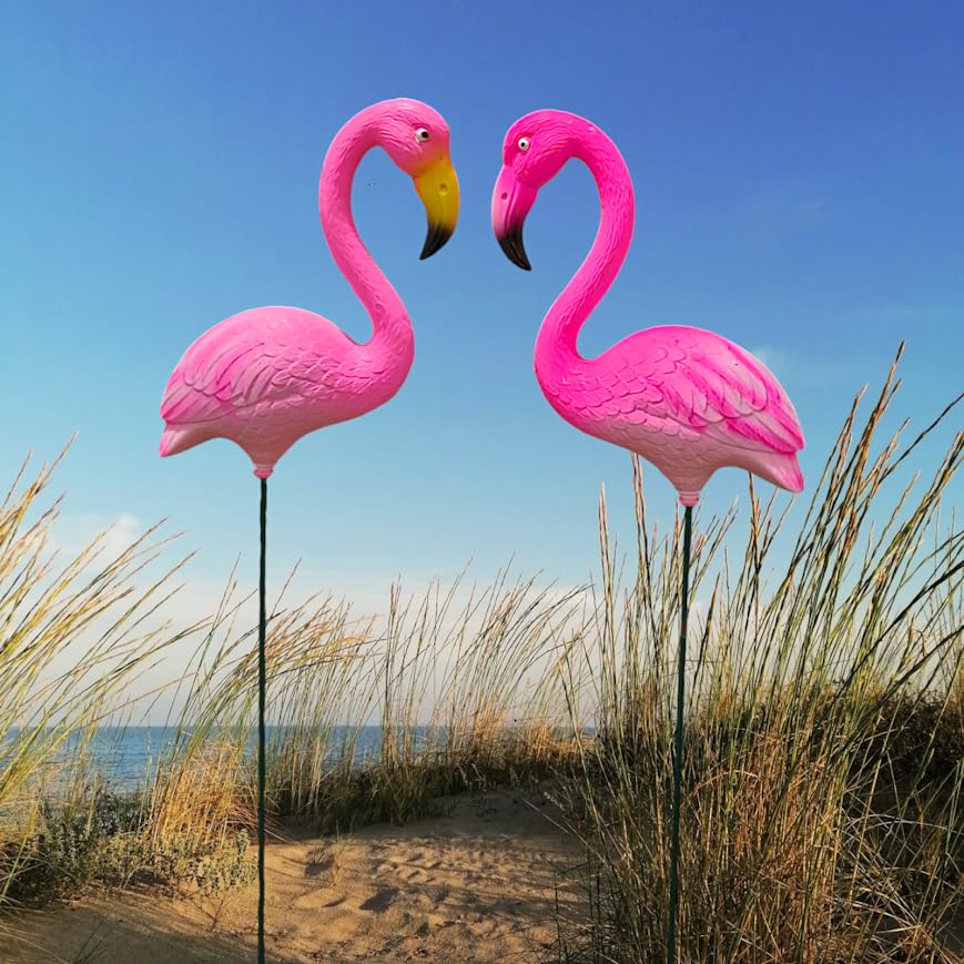 PVC & Metal Colourful Flamingo Set of 2 Garden Decoration Outdoor Sticks Lawn Decor, Garden Decor, Outdoor Decor Stick (Pink Flamingo)