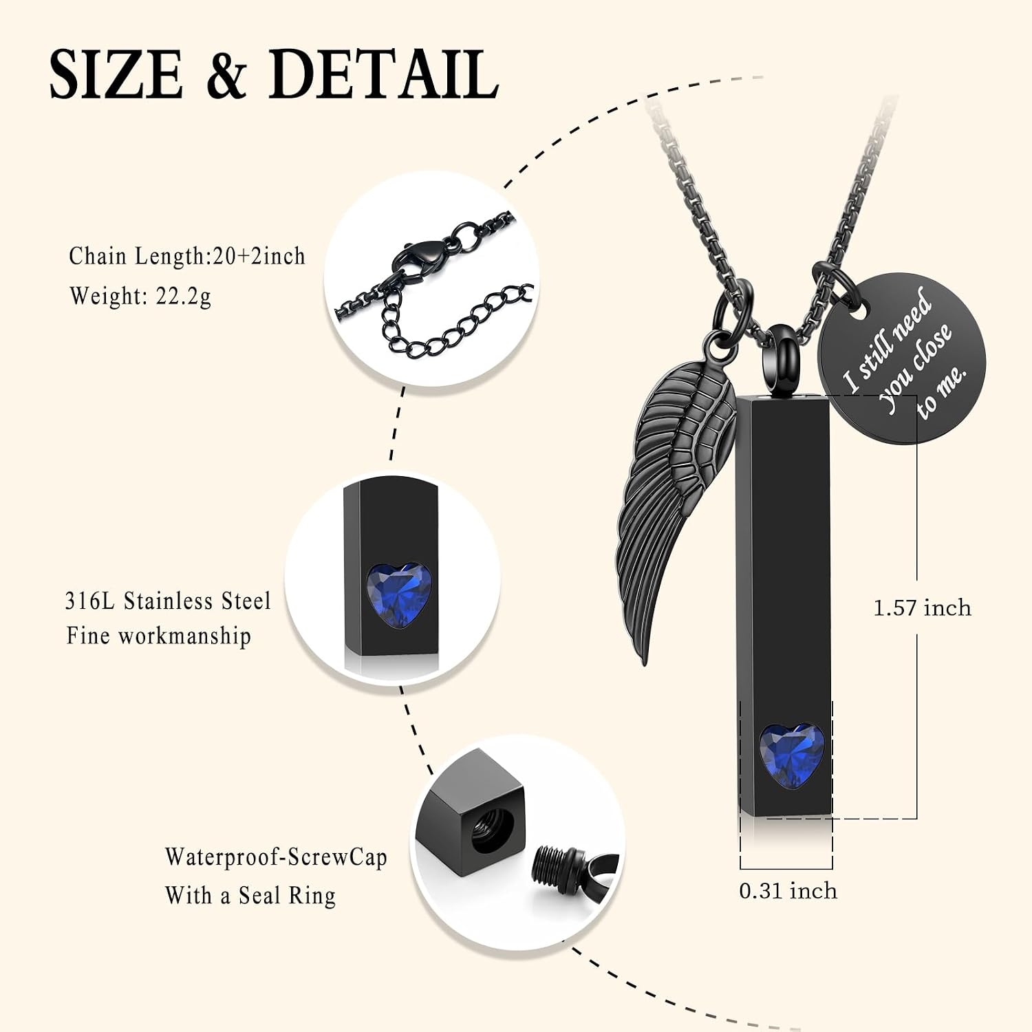 Oinsi Urn Necklaces for Ashes Crystal Cremation Urn Jewelry Birthstone Cube Urns for Human Ashes Memorial Ashes Necklace Pendant Keepsake CZ Bar Urn Locket for Men Women image 4