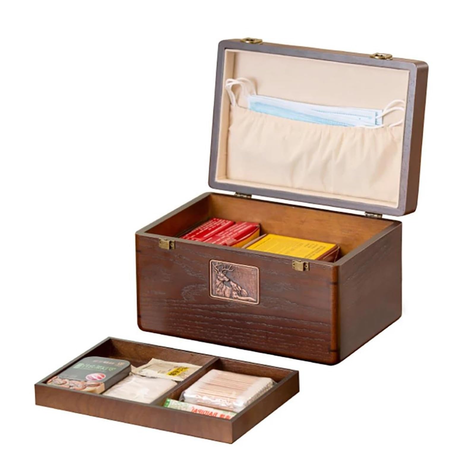 Organizzatore della collana Kit di pronto soccorso portatile Punte scatole di stoccaggio di grandi dimensioni Casto di pillola per la casa in legno Organizzatore a doppio strato (26*18*16 cm) scatola