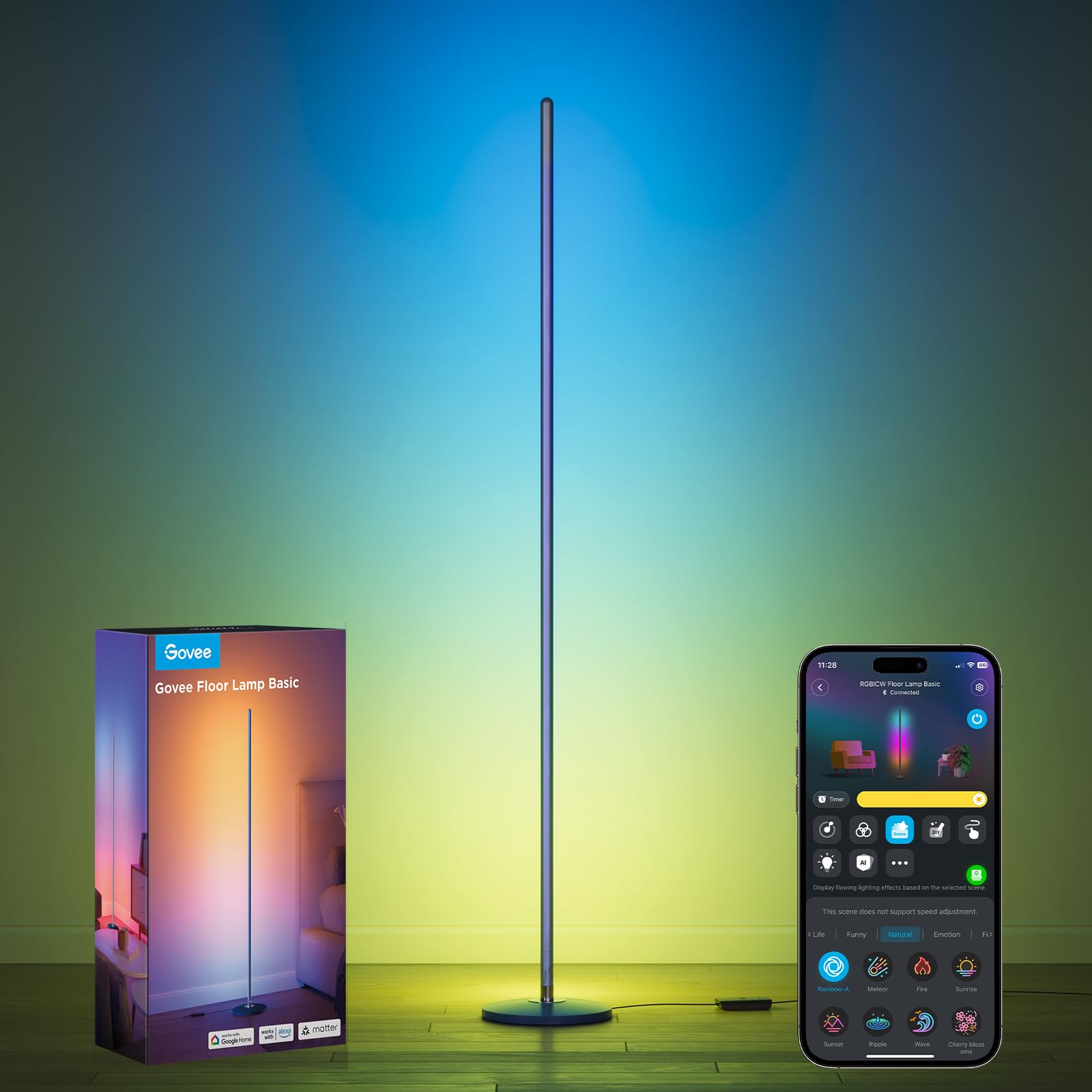 Govee RGBIC Floor Lamp Basic, 1000lm LED Corner Lamp | Works with Alexa, Smart Modern Floor Lamp with Music Sync and Color Changing Standing Lamp for Bedroom Living Room Blue
