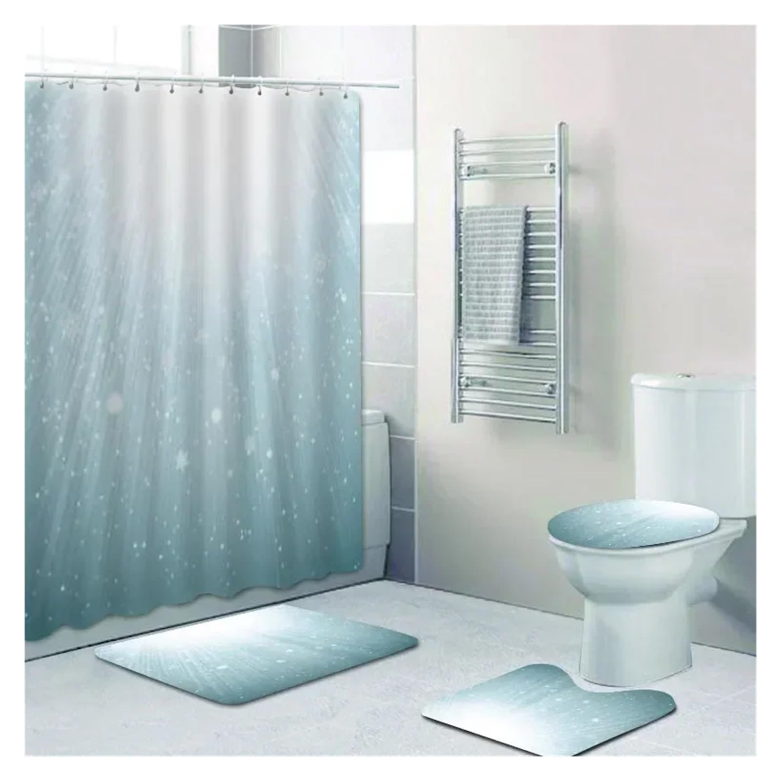 MZSKLW Shower Curtain Stylish Black Silver Falling Glitter Confetti Dust Bathroom Curtains Shower Curtain Set Grey Sparkling Bath Rugs Decor