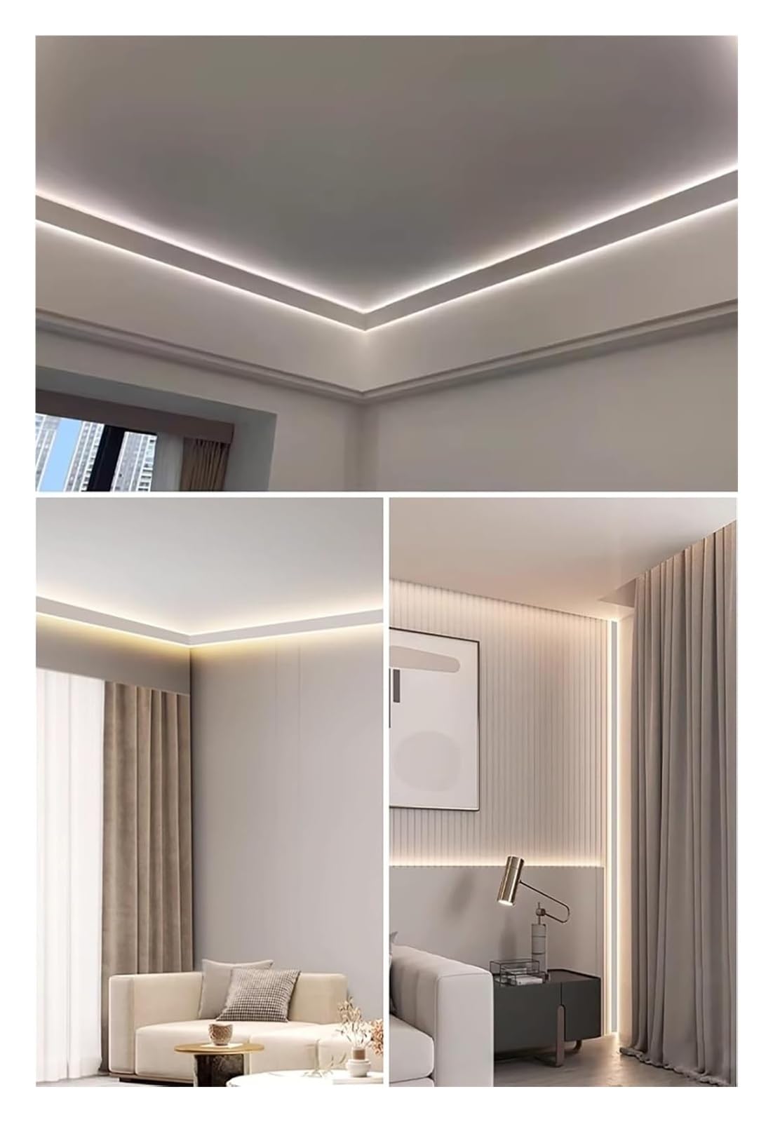 DXYOYONGMZ LED Channel, LED Strip Diffuser Channel, White Aluminum Profile Baseboard Lighting, Surface Mounted Crown Molding Without Led Strip, 1 m Long
