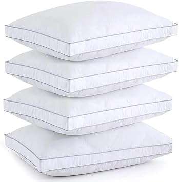 Bedding Home Hollow Fibre Filling Gusset Box Pillows 4 Pack | Anti Snore Back Support Neck Pillow | Hotel Quality Orthopedic Pillow | 100% Cotton Outer Cover Side Sleeper Pillow (4pk)