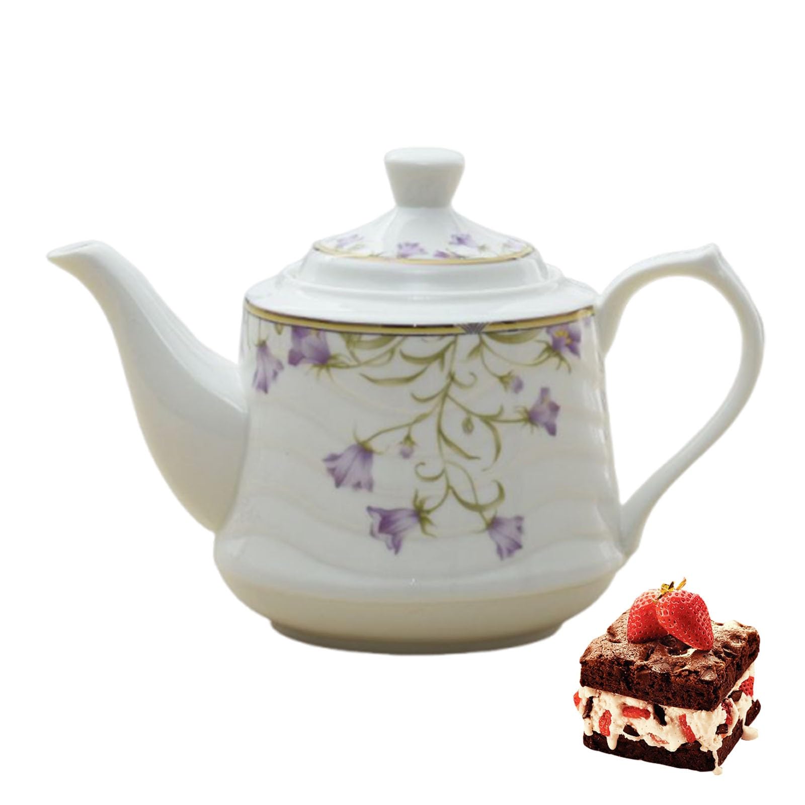 Porcelanowy czajniczek w stylu vintage, odporny na wysokie temperatury, zestaw do herbaty, popołudniowa herbata, dzbanek do kawy, do biura, domu, ze złotym brzegiem, pojemność 1000 ml