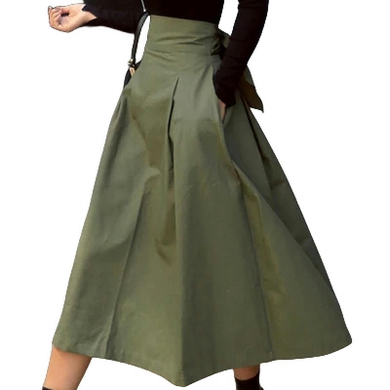 Gonna Gonne Donna di Modo di Colore Solido Grande Swing delle Donne Gonna Lunga Autunno Wild Vita Alta Bow Gonne Sottili