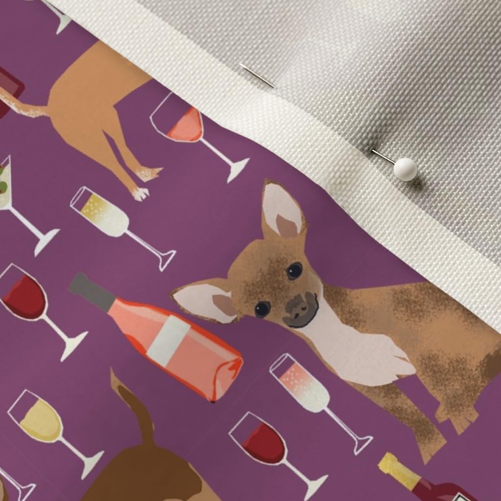 Spoonflower Fabric - Chihuahua Wine Champagne Cute Dog Breed Pattern Chihuahuas Dogs Pet Printed on Upholstery Velvet Fabric Fat Quarter - Upholstery Home Decor Bottomweight Apparel