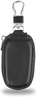 Amiss Car Key Case, Universal Key Fob Cover Case, Key Fob Protector, Genuine Leather Car Smart Key Chain Keychain Holder Metal Hook and Keyring Zipper Bag for Remote Key Fob - Black
