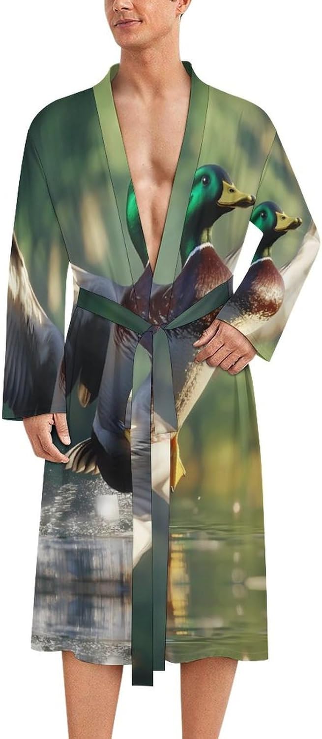 Funny Mallard Duck Mens Robe Long Bathrobe for Women Bath Robes Lightweight Soft Printed Sleepwear