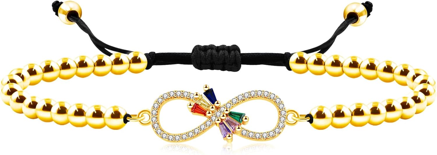 Eternal Shape Butterfly 18k Gold Plated Braided Beaded Bracelets with Zirconia Loyal Heart Bracelet for Women Mom Grandma Sister Best Friends | Mother's Day Birthday Party Christmas Gift YA4729