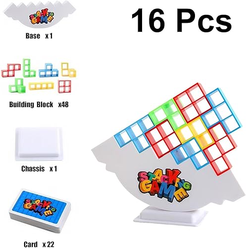 Miniatura 5 de Juego de bloques de ataque apilables, juegos de mesa para 2 jugadores + juegos familiares, juego de fiesta de viaje familiar para adultos y niños,