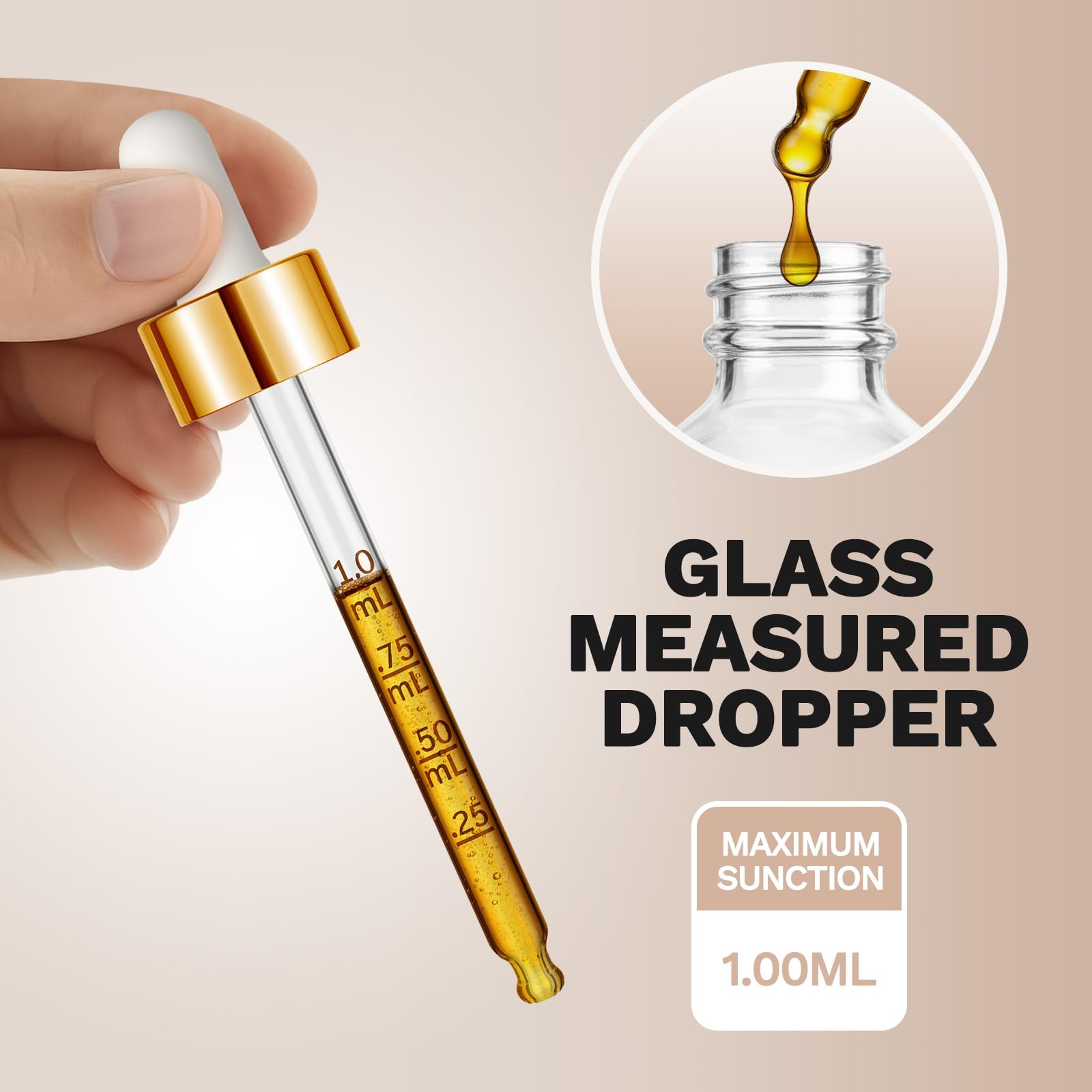 Pipettenflasche, 57 ml, Bumobum Klarglas für Augentropfen mit goldenem Deckel für ätherische Öle, 99 Stück Tinkturflasche mit Etiketten und Trichter
