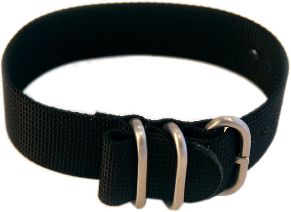 22mm Nylon Watch Band, Tactical Grade Strap, Black, Stainless Steel Hardware