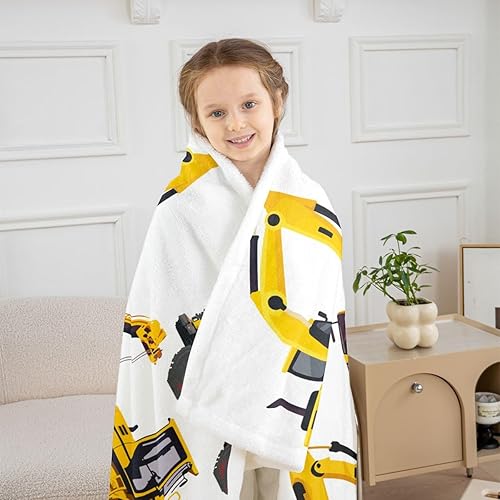 Miniatura 5 de Feelyou Manta de forro polar con diseño de coches de construcción para niños, para sofá, cama, diseño de excavadora de dibujos animados, manta de